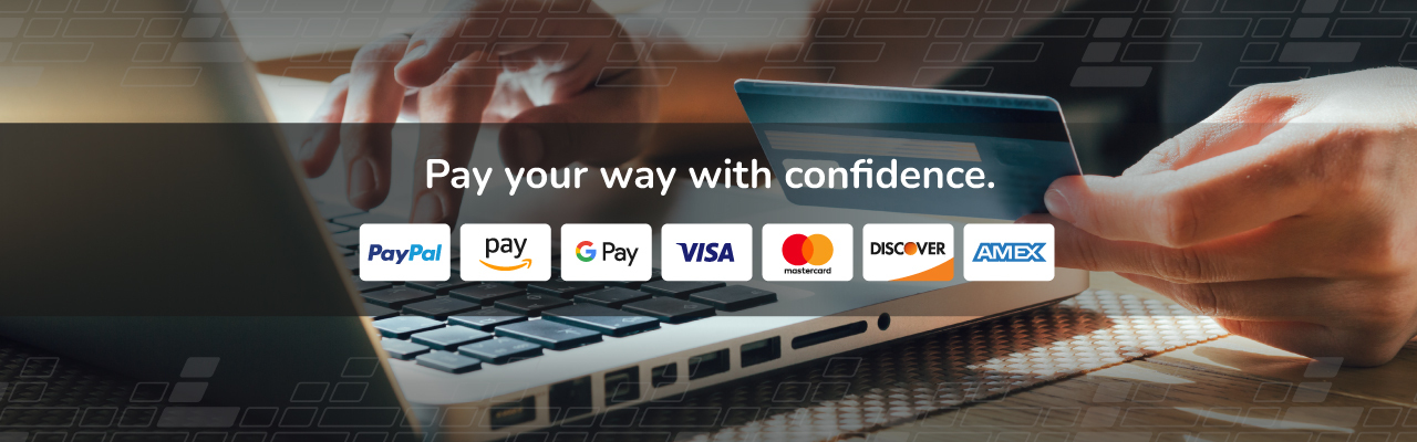 shop with amazon pay, g pay, credit card, paypal, and more