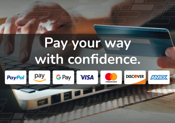 shop with amazon pay, g pay, credit card, paypal, and more